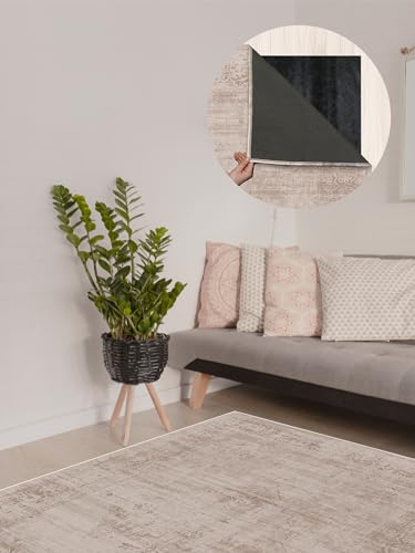 Teppana Waschbarer Teppich Modern - Paloma - Taupe - Fleckenabweisend - Familien- & Haustierfreundlich - Maschinenwaschbar - rutschfest - 50 x 80 cm