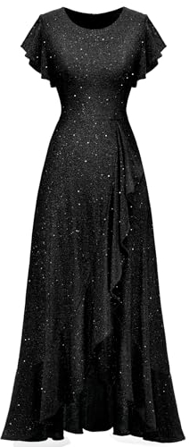 Berylove Jugendweihe Kleider Ballkleider Damen Abendkleid Damen Pailletten Kleid Damen Kleider für Hochzeitsgäste Festliche S007 Black M