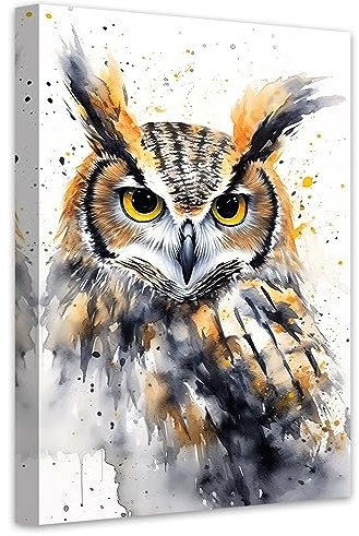 LZIMU Aquarell Eulen bild auf Leinwand lustiges Eulen Leinwandbild niedliche Tiere buntes Kunstwerk Wanddekoration Gerahmt (4, 30.00x45.00cms)