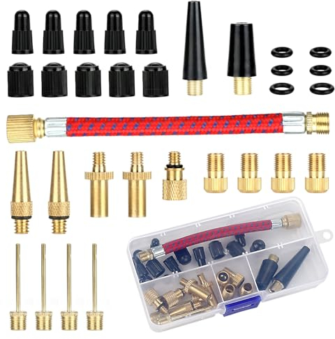 32 Stück Fahrradventil Adapter Set, Alle Ventiladapter Fahrrad, Französisches Ventil Adapter, Luftpumpe Adapter mit Sortierbox, Mit Kegel Adaptern und Ballnadeln, Für Kompressor Fahrradpumpe und Bälle