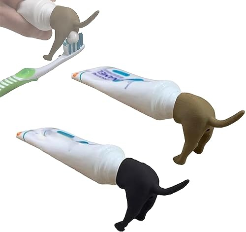 JPSSJGYH Pooping Dog Butt Toothpaste Topper, Dog Pooping Toothpaste Cap, Funny Creative Toothpaste Topper, for Bathroom Accessories (2pcs-C)