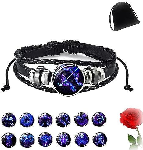HOPASRISEE Zodiac Signs Spirit Bracelet, Astrological Spirit Bracelet, Multilayer Adjustable 12 Constellation Leather Bracelet (Sagittarius)