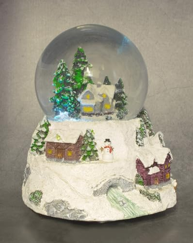 LED Schneekugel Weihnachtsdorf mit Musik - 16 x 14 cm - Weihnachts Spieluhr mit bunter Beleuchtung - Weihnachtsdeko Tischdeko Glitzerkugel Schüttelkugel Schneeflocken Kristallkugel beleuchtet