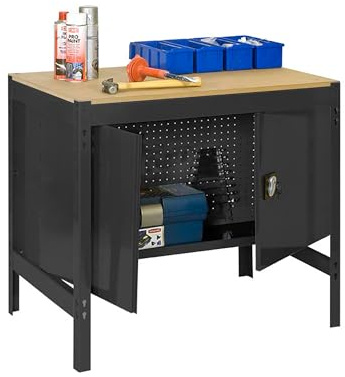 SimonRack Werkstatttisch, Werkbank, mit Werkzeugaufbewahrung, Tragkraft 400 kg, 842 x 1210 x 760 mm, Anthrazit/Holz - BT-0