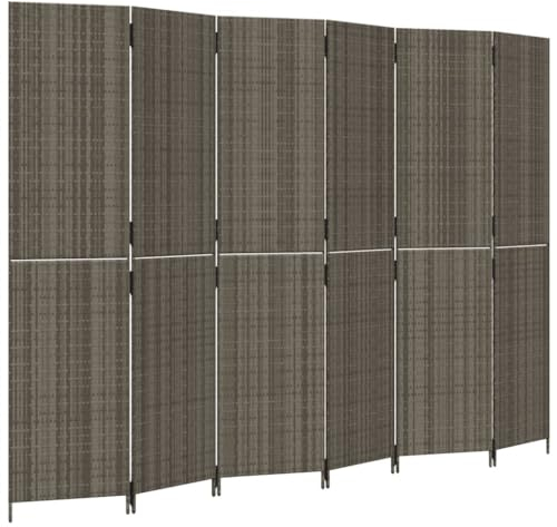 vidaXL Paravent 6-TLG., Raumteiler Faltdesign Stahlrahmen, Trennwand Sichtschutz für Innen Außen, Spanische Wand Raumtrenner, Grau Poly Rattan