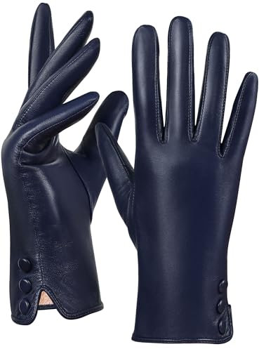 GSG SINCE 1998 Lederhandschuhe Damen Gefüttert aus Chromfreiem Echtleder – Wollfutter Schaffell Warme Handschuhe Damen Touchscreen Marineblau S
