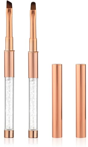 2St Nagel Reinigungspinsel, Oval/Abgewinkelt Nagel Pinsel Gel Strass Griff Pinsel Nageldesign für Nägel DIY Design und Reinigung von Gel Nagellack Nagelhaut (Roségold)