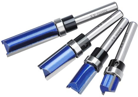 NIBBLAX 4PCS Router Bit Set, Top Bearing Flush Trim Router Bit 1/4 Shank,1/2 Diameter Flush Cut Router Bit for Woodworking Cutting Length 1/2, 3/4, 1, 1-1/2
