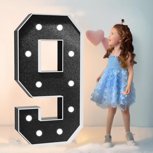 BiiKoon 4FT Festzelt-Zahlen, Geburtstagsdekorationen, Festzelt, Leuchtende Zahlen, Schaumstoffplatte, Jahrestags-Party-Dekorationen, Bogen, DIY-Set(Color:Black,Size:Numeric 9)