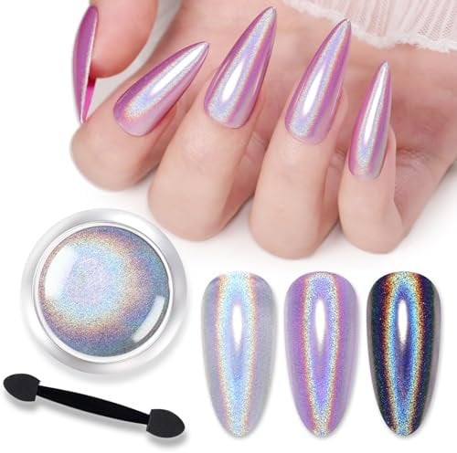 BORN PRETTY Iridescent Nail Powder Fine Rainbow Holo Laser Effect Multi Chrome Manicure Pigment Glitter Dust for Salon Home Nail DIY Design