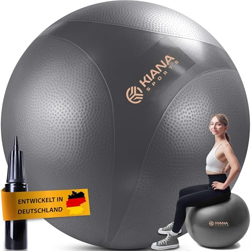 KIANA SPORTS Gymnastikball & Sitzball – Yoga Ball für Fitness & Büro | in 4 Größen, Rutschfester Fitnessball mit Noppen, Deutsche Entwicklung, Hohe Belastbarkeit, inkl. Pumpe & Übungsplan