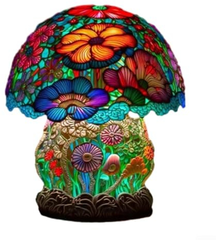 SPORTARC Bunte Pilz-Tischlampe aus Kunstharz, Vintage-Nachtlicht, künstlerisches Pflanzen-Serien-Design (Lampe B)