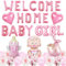 Xietaea Willkommen Zuhause Deko Mädchen - 40 Stück Willkommen Zuhause Baby mit Welcome Home Baby Girl Girlande, Luftballons Dekoration, Herzlich Willkommen Deko für Babyparty Deko Mädchen