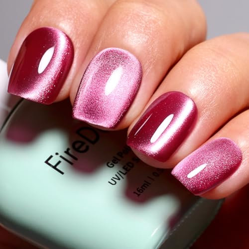 Firedeep Plum Cat Eye Gel-Nagellack 16ml Rose Red Holographic Glitter UV/LED-Lack mit Magnetic Stick