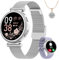 Fitnynxos Smartwatch Damen, 1.27 HD Voll Touchscreen Armbanduhr mit Telefonfunktion, Menstruationszyklus Pulsuhr SpO2 Schlafmonitor Fitness Tracker 120+ Sports IP68 für iOS Android Silber Geschenk