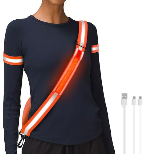 HENMI Lauflicht Joggen mit Reflektoren Gürtel,(mit 2 Stück Reflektorbänder) LED Wiederaufladbare USB Verstellbarer Lauflicht,für Radfahren oder Wandern Joggen Laufen Running Outdoor Sports-Orange