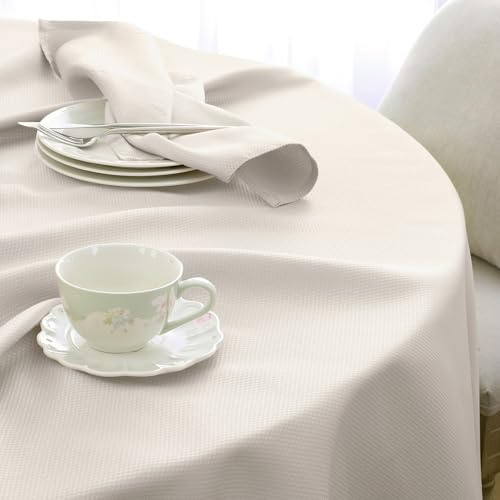 Softalker Tischdecke Rund 120 cm Tischdecken Beige Tischdecke abwaschbar Jacquard-Geometrischem Wasserabweisend Tischtuch Fleckschutz Table Cloth für Outdoor Garten Party Geburtstag Silvester Hochzeit