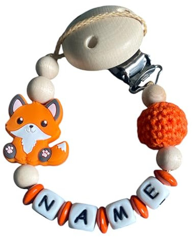 Personalisiertes Baby Geschenk mit Namen für Junge und Mädchen verschiedene Varianten - Schnulliband Motiv Fuchs