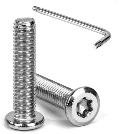 Tunejoy Vis à Tête Plate Torx M8 x 35 mm Vis à Six Pans Creux en Acier Inoxydable A2 V2A Boulons de Meubles Hexagonale avec Clé T40 Filetage Complet 20 Pièces
