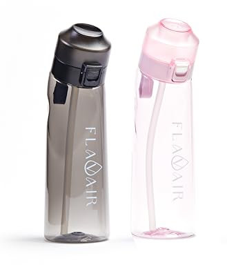 Flavair Lot de 2 bouteilles d'eau réutilisables en Tritan de 650 ml avec 6 saveurs, sans BPA, anti-fuite, pour la salle de sport, le travail, l'école ou les activités de plein air (noir et rose)