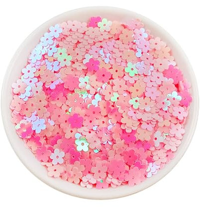 Leliafleury Paillettes rosa da 7 mm, con fiori di prugna, paillettes glitterate, piatte e sciolte, per fai da te, artigianato, cucito, 20 g