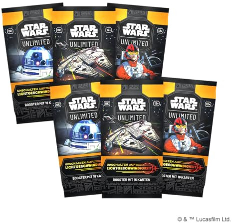 Star Wars Unlimited - Umschalten auf Lichtgeschwindigkeit - 6 Booster Pack - Deutsch - mit LMS Trading Grußkarte