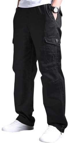 YAOBAOLE Pantalons Homme Cargo Pantalons de Travail Homme Pantalon Cargo Grande Taille Pantalon Large Noir XXL