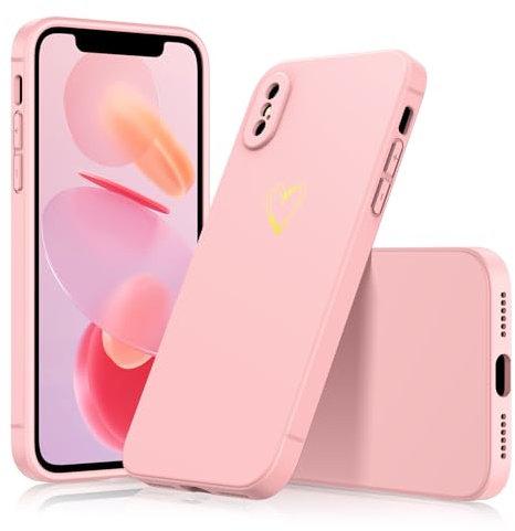 Noyabox Silicone Case for iPhone X/Xs, Cute Shockproof Full Cover with Smooth Touch Printed Heart-Shaped Love Pattern Slim Lightweight Stain-Resistant Design, Pink