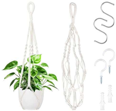 2 Pezzi Sospese Portafiori Corda, Vasi Sospesi per Piante, Portavaso da Appendere, Porta Vasi da Appendere, Appendiabiti per Piante, Sospese Portafiori per Interni, Esterni, Giardino, Balcone
