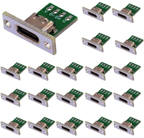 RUNCCI-YUN 20pcs USB C Connector Board Female Socket DIY OEM PC Board 24pin USB 2.0 Solder Panel Mount Type Connector for Repair Replacement Parts