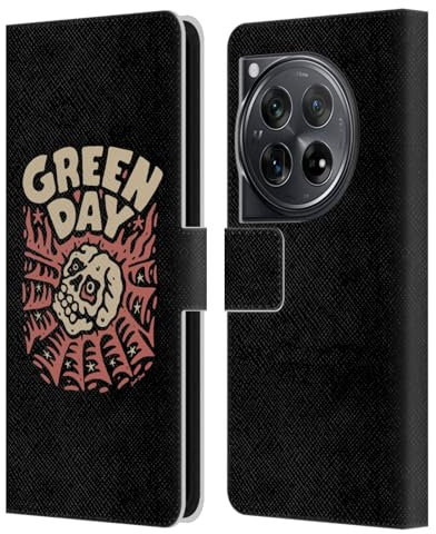 Head Case Designs Offizielle Green Day Skull Spider Graphics Leder Brieftaschen Handyhülle Hülle Huelle kompatibel mit OnePlus 12