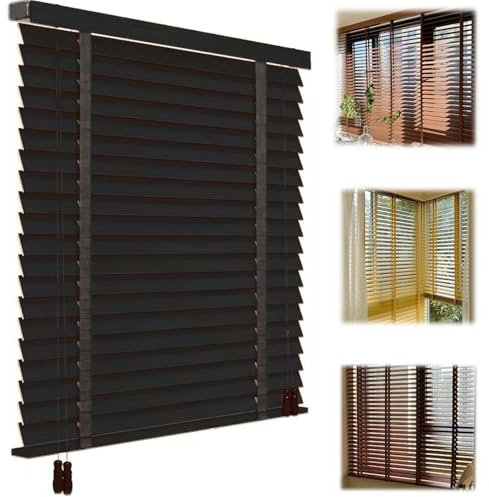 Store Horizontaux Vénitien Bois Intérieur 45cm 60cm 70cm 75cm 80cm 90cm 100cm 105cm 110cm 120cm, Rideaux VéNitiens D'Ombrage ImperméAble, Volets Rideaux D'intimité(Noir)