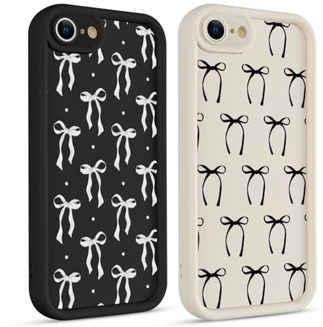 Coiwxmoi 2 Stück Handyhülle für iPhone 7/8/SE2020/SE2022 Hülle, Aesthetic Schleifen Fliege Muster Design Mädchen Frauen Schutzhülle, Silikon Cover Erhöhte Displayränder Case für iPhone SE 4,7,Schwarz