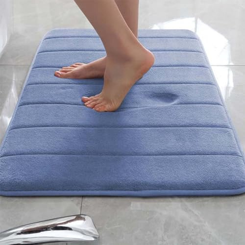 Rutschfeste Memory Foam Badteppich, Ultra Weich & Hoch Saugfähig, Schnell Trocknender Badezimmerteppich 80x200cm, Blau & Bequeme Bodenmatte für Zuhause