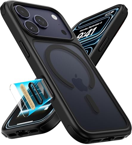 MobNano Hybrid Magnetisch Durchsichtig Hülle für iPhone 17 Pro Hülle [Kompatibel mit MagSafe] Stoßfest Bumper Transparent Starke Magnet Handyhülle Clear Silicone iPhone 17 Pro Case - Schwarz