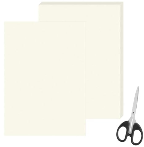 GZRXIOUS 30 Hojas de Papel de Color Blanco Natural A4, 250g/m², Papel de Color Crema A4, Cartón Fotográfico, Papel de Corte para Manualidades, para Pintar Invitaciones Incluye Tijeras