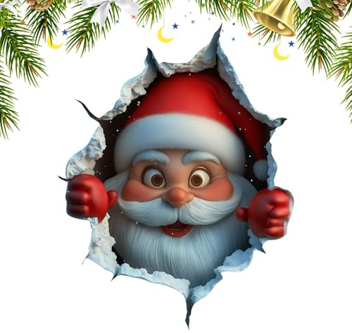 Weihnachtsmann Kommt Durch Die Wand Aufklebers - 3D Aufkleber Wandtattoo, Rückstandslos Entfernbar Coole Cartoon Weihnachtsmann Aufklebers Für Fenster, Fliesen & Möbel
