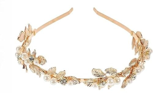 1 Piece Of Rose Gold Headdress And 2 Hairpins, Retro Design With Diamonds, Pearl Metal Leaf Shape, Bridal Wedding Accessories.