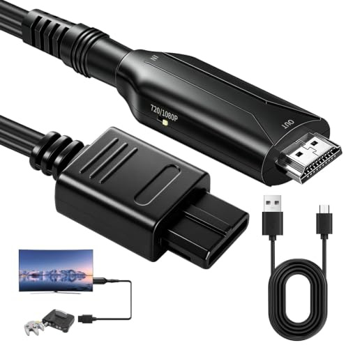 Convertisseur N64 vers HDMI Adaptateur Câble Vidéo Audio 1080P/720P 1M | HDMI Convertisseur Câble pour HDTV Compatible avec Nintendo 64 GameCube SNES Consoles Accessoires Plug and Play PAL/NTSC