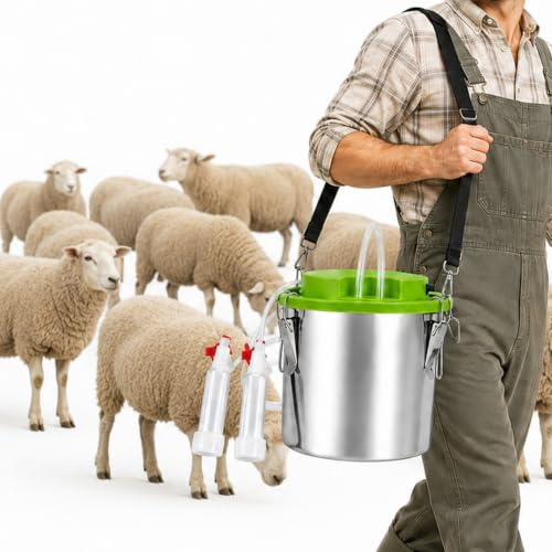 moupeaktain Melkmaschine Ziege 12L, Elektrische Melkmaschine Für Kühe Und Ziegen, Tragbare Milking Machine Mit 5200 mah Akku, Sanfte Pulsation, Automatischer Stopp, Edelstahleimer Sheep