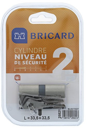 Cylindre BRICARD BLOCTOUT 33,5+33,5 Cylindre monobloc à profil rond, diamètre 21,5mm, niveau de sécurité 2, protection contre le crochetage, 3 clés, pour menuiserie bois
