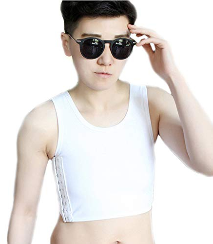 BaronHong Bunte Double Layer Mesh Brustbinder für Tomboy Trans Lesbian (weiß, S)