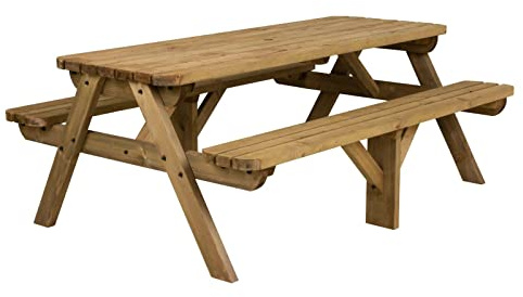 Fortem Rounded - Traditional Pub Style Bench - Commercial Grade Wooden Garden Furniture (8ft, Rustic Brown)