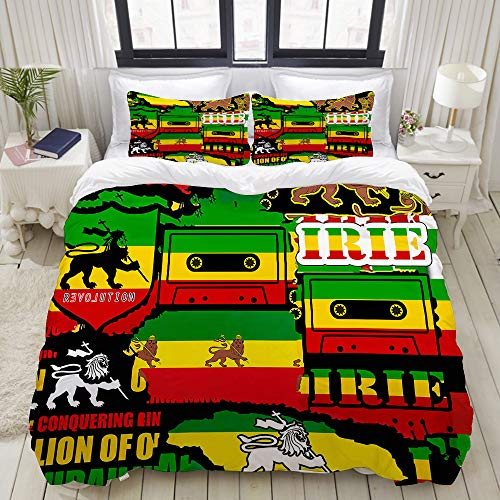 SnowXXL Bettwäsche-Set, Mikrofaser,Der Löwe von Judah Rasta Rastafari Jamaica Reggae,1 Bettbezug 135 x 200cm + 2 Kopfkissenbezug 80x80cm