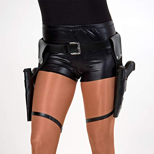 NET TOYS Angesagter Lara Croft Pistolengürtel mit 2 Taschen - Schwarz 120cm - Originelles Unisex-Kostüm-Zubehör Cosplay Pistolenholster - Bestens geeignet für Karneval & Kostümfest