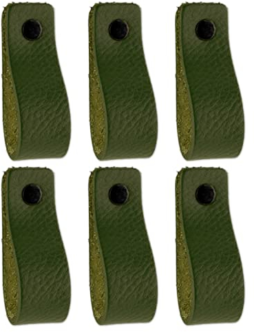 Brute Strength - Ledergriffe für Möbel - Olivgrün - 6 Stück - 16,5 x 2,5 cm - Schrankgriff, Türgriff für Küche, Bad, Schränke, Kommode, Holz