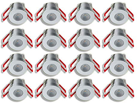 3W LED Mini Einbaustrahler, IP65 Wassergeschützt, 3000K Warmweiß, Dimmbar, Funk-Netzteil, Minispots für Innen- und Außenbeleuchtung ideal für Terrassenüberdachungen, etc (Silber, 16x Minispot)