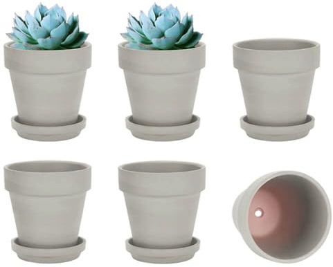vensovo 12.7CM Gray Clay Pot for Plant with Saucer - 6 Pack Terra Cotta Plant Pot with Drainage Hole, Flower Pot with Tray, Terracotta Pot for Indoor Outdoor Plant