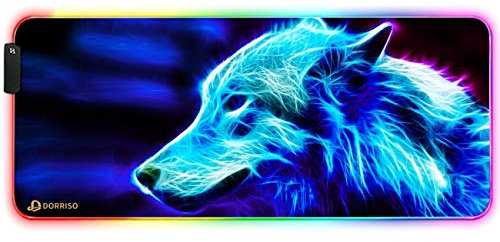 DORRISO RGB Tappetino per Mouse Gaming XXL 900 x 400 mm Grande Mouse Pad 12 LED Effetti Luce Superficie Liscio Antiscivolo Computer PC e Laptop Tappetino per Mouse Blu