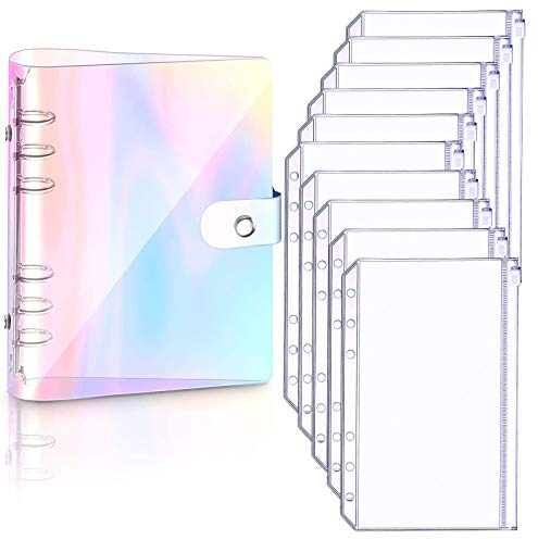 Betinyar A6 Größen 6 Löcher Binder Notizbuch mit 10 Stück A6 Größe 6 Löcher Binder Taschen, nachfüllbar Papier, weichem 6 Ringe Loose Leaf Binder Tagebuch(Regenbogen)